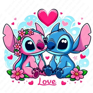 Stitch and Angel clipart, Stitch and Angel cute png, transparent design, instant download