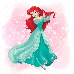 Princess ariel png, the little mermaid clipart, watercolor background, instant download