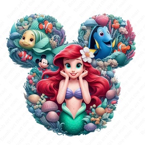 the little mermaid clipart, princess ariel png, mouse ear design, instant download