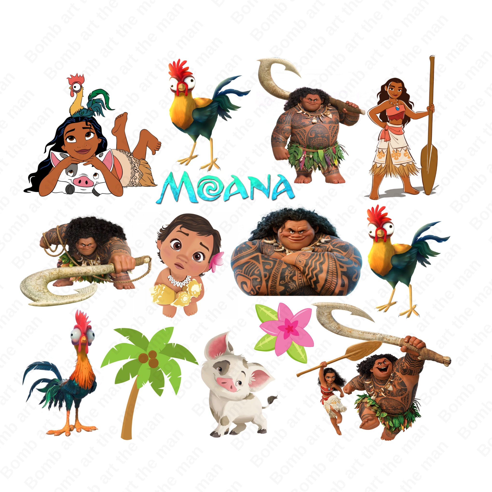Moana png bundle, Moana clipart set, hei hei png, maui png, instant download