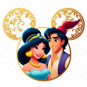Princess Jasmine and Aladdin png, Princess Jasmine clipart, Aladdin clipart, mouse ear design, instant download