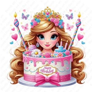 Clipart de cumpleaños, diseño de cumpleaños, princesa de cumpleaños png, fondo transparente