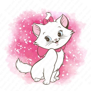 lindo aristogatos clipart, aristogatos marie png, fondo de acuarela, descarga instantánea