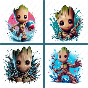 Groot lindo clipart, Groot png, lindos personajes de dibujos animados, diseño de paquete de 4
