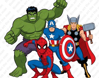 Super Heroes clipart, watercolor background, hulk, iron man, captain america png, transparent background, instant download