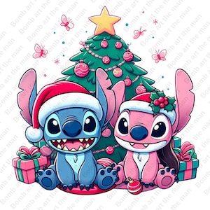 stitch and angel christmas clipart, stitch and angel png, stitch love design, instant download