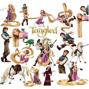 Tangled png bundle, tangled clipart set, rapunzel clipart, flynn rider png, maximus png, instant download