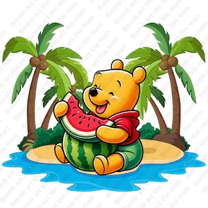 winnie the pooh funny clipart, winnie the pooh eating watermelon, cute summer clipart, instant download