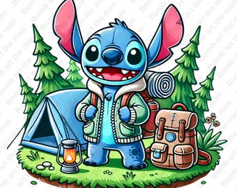 Imágenes prediseñadas de camping de Stitch, Stitch de viajero png, Stitch png, camping png, diseño transparente, descarga instantánea