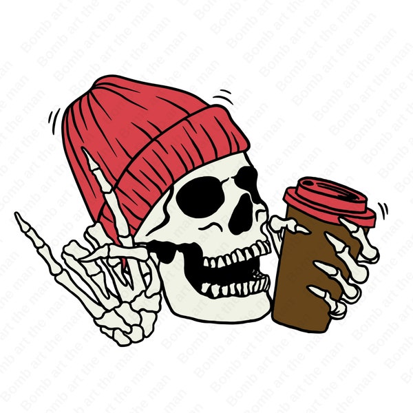 skull drinking coffee, coffee svg, coffee png, coffee love, skull svg, instant download