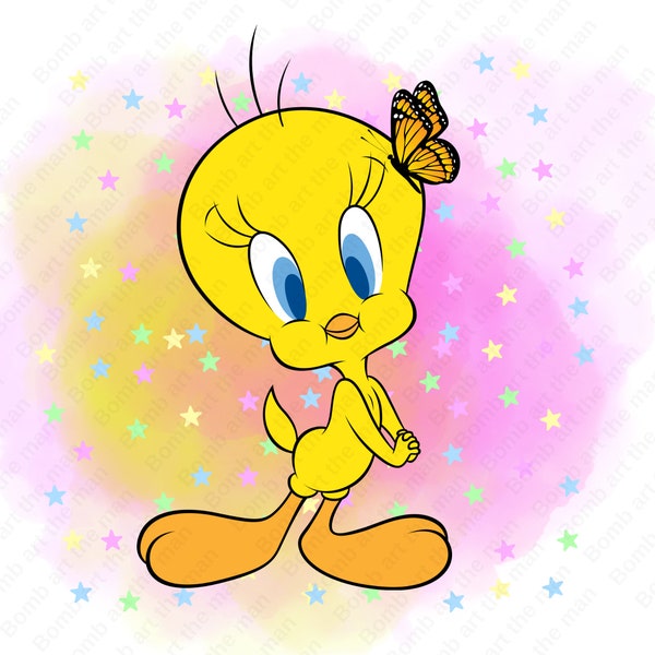 Tweety clipart, tweety png, watercolor background, transparent design, instant download