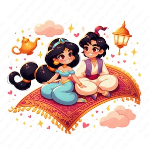 princess jasmine and aladdin png, princess jasmine clipart, aladdin clipart, instant download