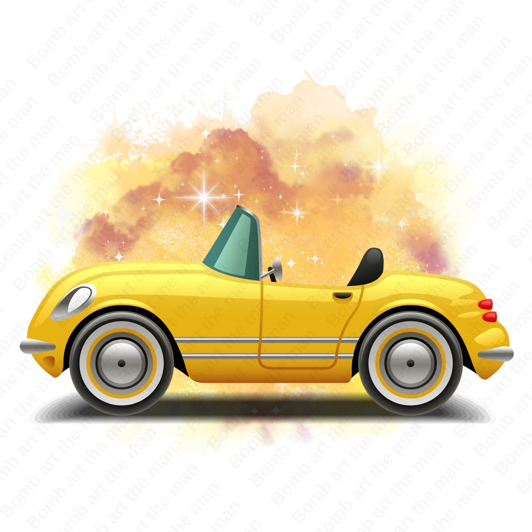Beetle Car Png Cute Yellow Car Yellow Cabrio Car Watercolor Etsy