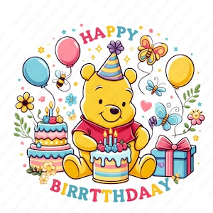 Winnie the pooh birthday clipart, Winnie the pooh png, birthday design, instant download
