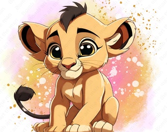simba clipart, lion king png, cute simba png, watercolor image, instant download