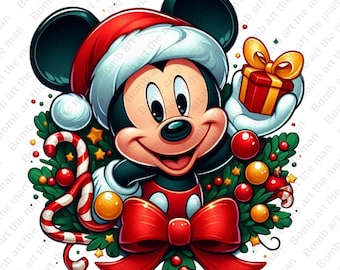 Mickey Mouse Christmas clipart, Merry Christmas png, Mickey Mouse png, transparent design, instant download