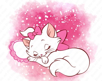 cute aristocats clipart, aristocats marie png, watercolor background, instant downlaod