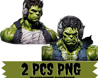 Hulk png, hulk with headphone, hulk clipart, 2 pcs, transparent image, instant download