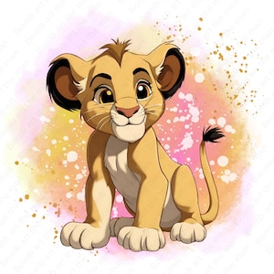 cute simba clipart, lion king png, simba png, watercolor background, instant download