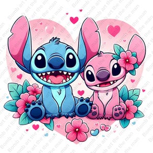 stitch and angel png, stitch and angel clipart, stitch love design, instant download