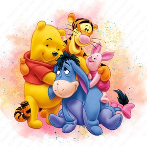 Winnie the pooh clipart, Winnie the pooh characters, watercolor background, transparent png, instant download