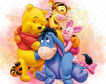 Winnie the pooh clipart, Winnie the pooh characters, watercolor background, transparent png, instant download