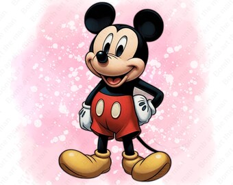Lindo Mickey PNG, imágenes prediseñadas de Mickey Mouse, fondo de acuarela, descarga instantánea