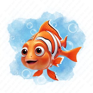 cute finding nemo clipart, finding nemo png, watercolor nemo, instant download