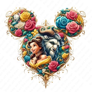 Schoonheid en het beest clipart, prinses Belle png, muis oor ontwerp, direct downloaden