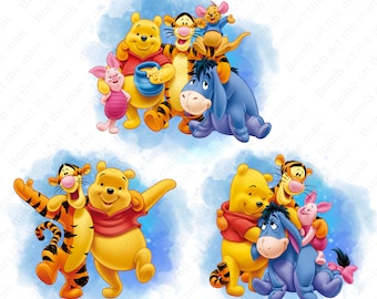 Winnie the pooh clipart set, 3 pack, pooh png, tigger png, eeyore png, piglet png, instant download