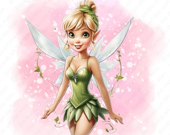 Tinkerbell clipart, cute tinkerbell png, fairy clipart, watercolor background, instant download