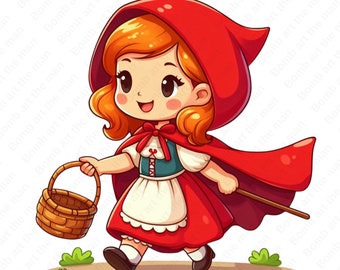 Czerwony Kapturek clipart, Czerwony Kapturek png, bajkowe cliparty, natychmiastowe pobieranie - Etsy Polska