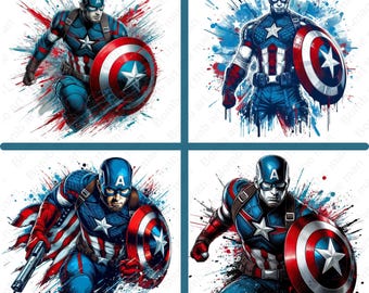 Kapitan Ameryka clipart, Captain America png bundle, 4 Pack png, przezroczyste tło