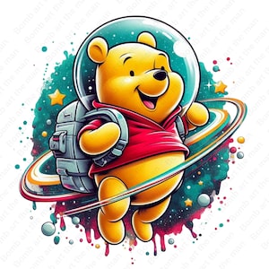 Winnie the Pooh space clipart, Winnie the pooh png, cute cartoon clipart, transparent design, instant download