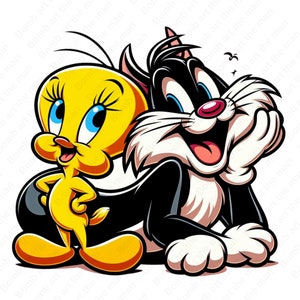 tweety and sylvester png, tweety clipart, sylvester the cat clipart, cute cartoon image, instant download