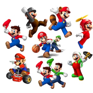 Super mario and luigi bundle, 8 pcs png image, transparent design, instant download