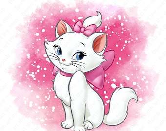 Cute Aristocats clipart, Aristocats Marie png, watercolor background, instant download