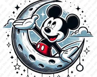 Mickey Mouse op de maan clipart, Mickey mouse png, transparant ontwerp, instant download