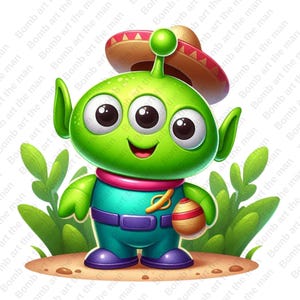 toy story alien clipart, little green men png, toy story character, space alien png, transparent design, instant download