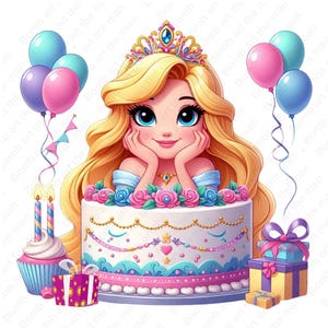 Clipart de cumpleaños, diseño de cumpleaños, princesa de cumpleaños png, fondo transparente, descarga instantánea