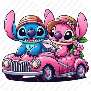 stitch and angel clipart, cute stitch and angel png, stitch car clipart, transparent design, instant download