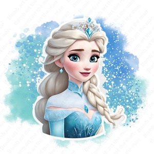 frozen princess clipart, princess elsa clipart, elsa png, frozen watercolor background, frozen png, instant download