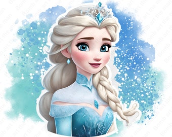 Frozen Princess clipart, Princess Elsa clipart, Elsa png, Frozen watercolor background, Frozen png, instant download