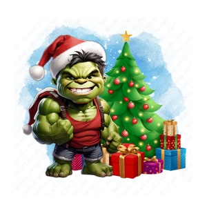 Hulk clipart de natal, fofo hulk png, o incrível png, clipart de natal de desenho animado, download instantâneo