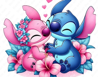 Stitch and Angel png, Stitch and Angel clipart, Stitch love design, instant download