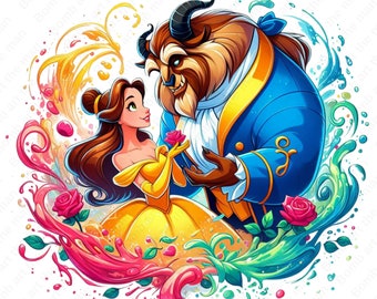 La bella e la bestia clipart carina, principessa belle png, clipart cartone animato, download immediato