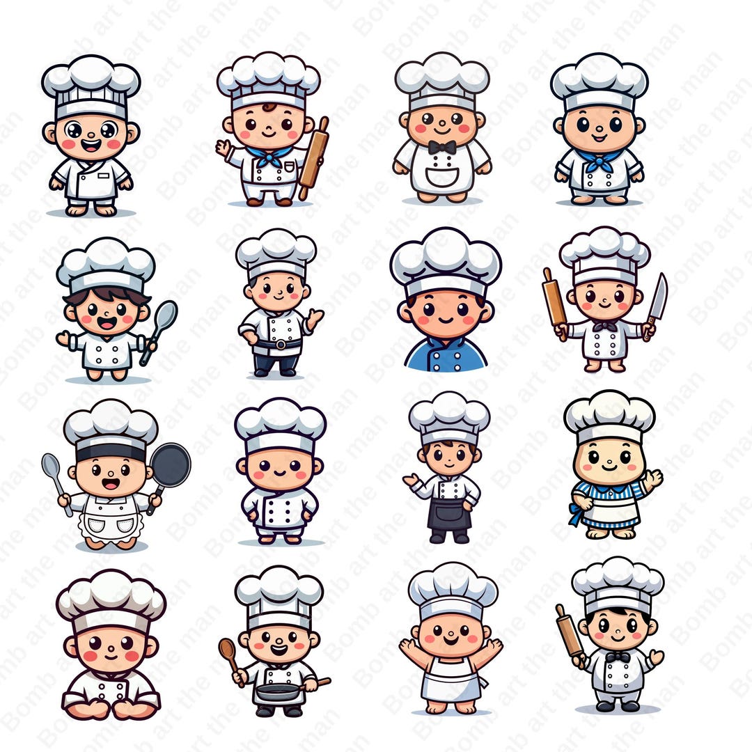 Cute Chef Png Clipart Bundle, Chibi Kitchen Chef Png, 16 Pcs ...