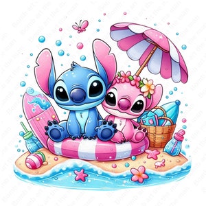 Stitch y ángel, clipart de verano, Stitch y ángel png, diseño transparente, descarga instantánea