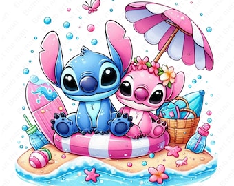 Stitch e Angelo, clipart estiva, Stitch e Angelo png, design trasparente, download immediato