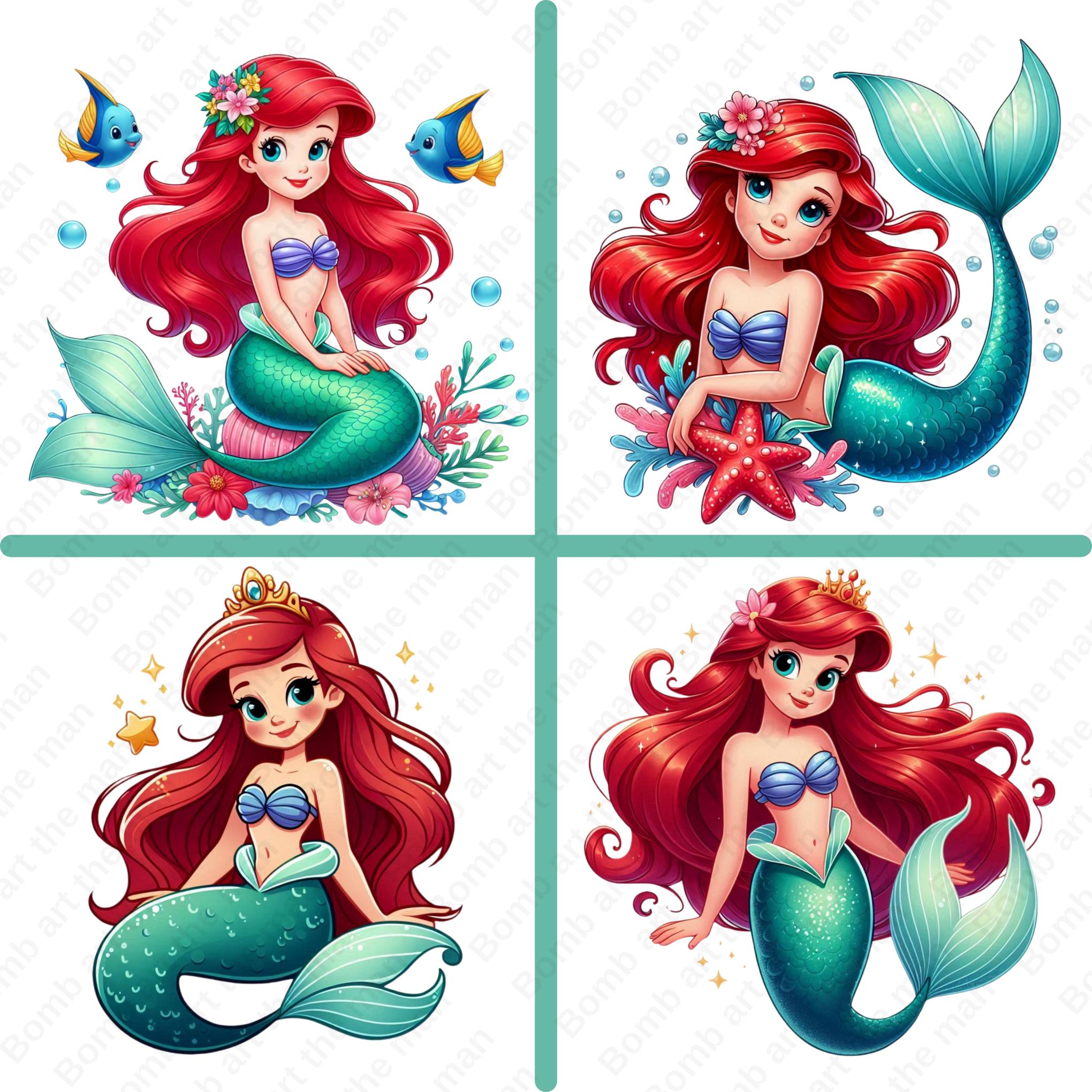 Little Mermaid Cute Clipart, Princess Ariel Png Bundle, the Little ...